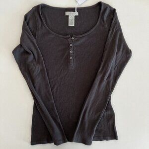 NWT Outerknown Crescent Rib Henley long-sleeve / organic cotton / grey / small